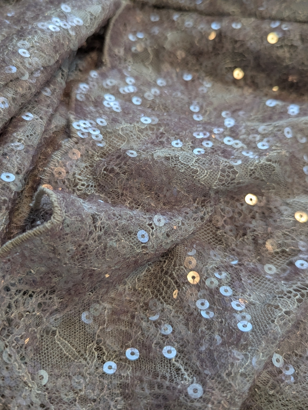 BCBGMaxAzria Smoky Lavender Lace & Sequin Off-Shoulder Mini Dress - Picture 7 of 8